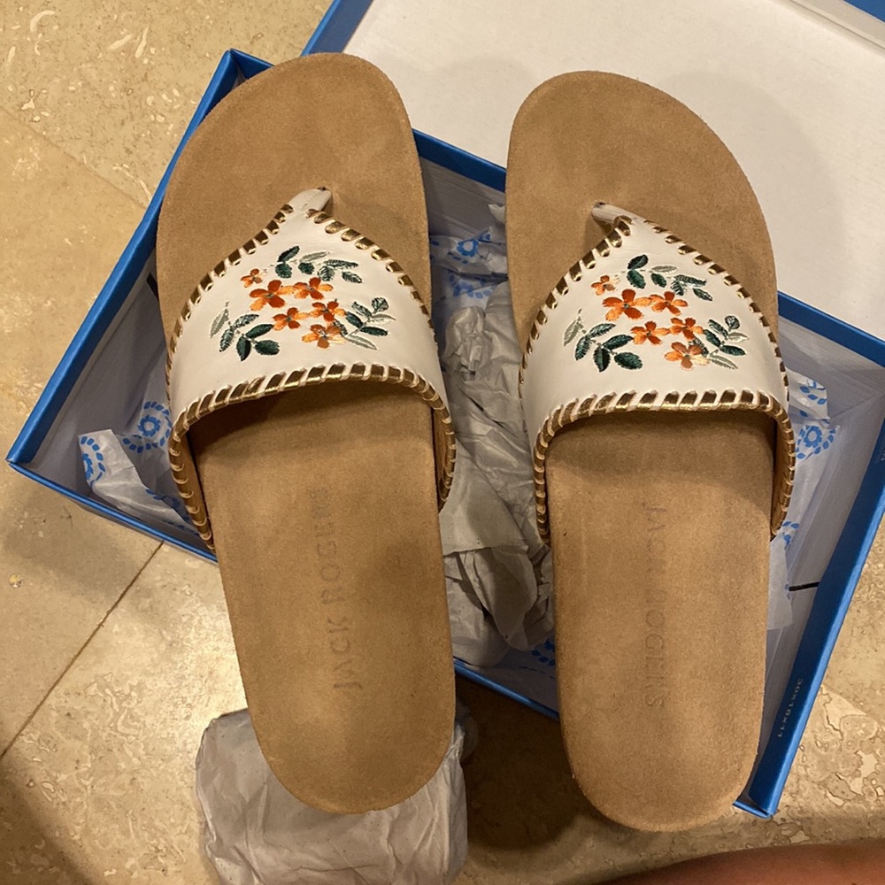 Jack Rogers Orange Floral Embroidered Comfort Jacks 9.5 NEW WITH BOX